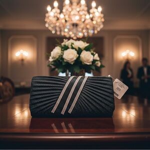 Chic Black Clutch with Silver Detailing